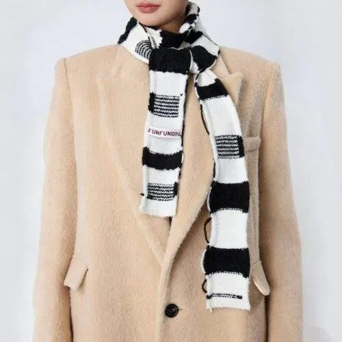 Fine Stripe Knit Scarf – Double-Sided Warm Winter Neck Scarf - product detail image 3 by TRANSION