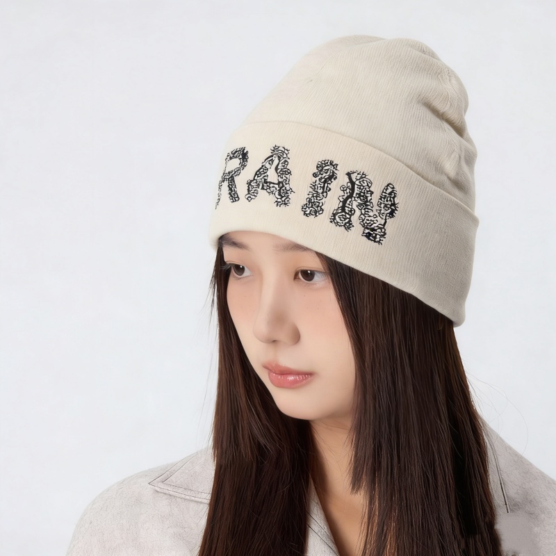 Winter Wool-Blend Letter Jacquard Knit Beanie – Stylish & Warm for Women
