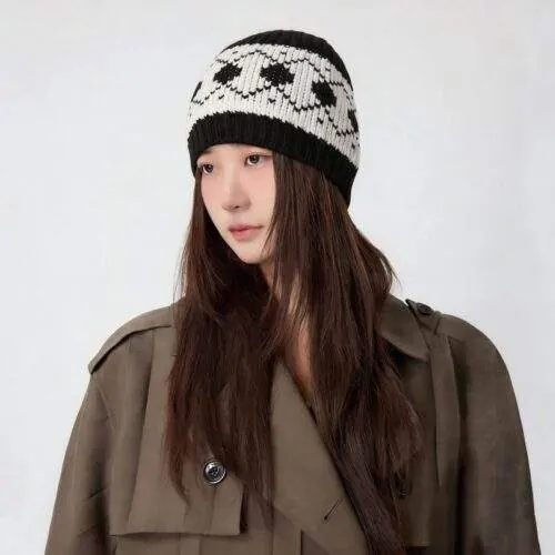 Women’s Vintage Jacquard Knit Beanie – Wool Yarn Winter Hat - custom OEM apparel by TRANSION