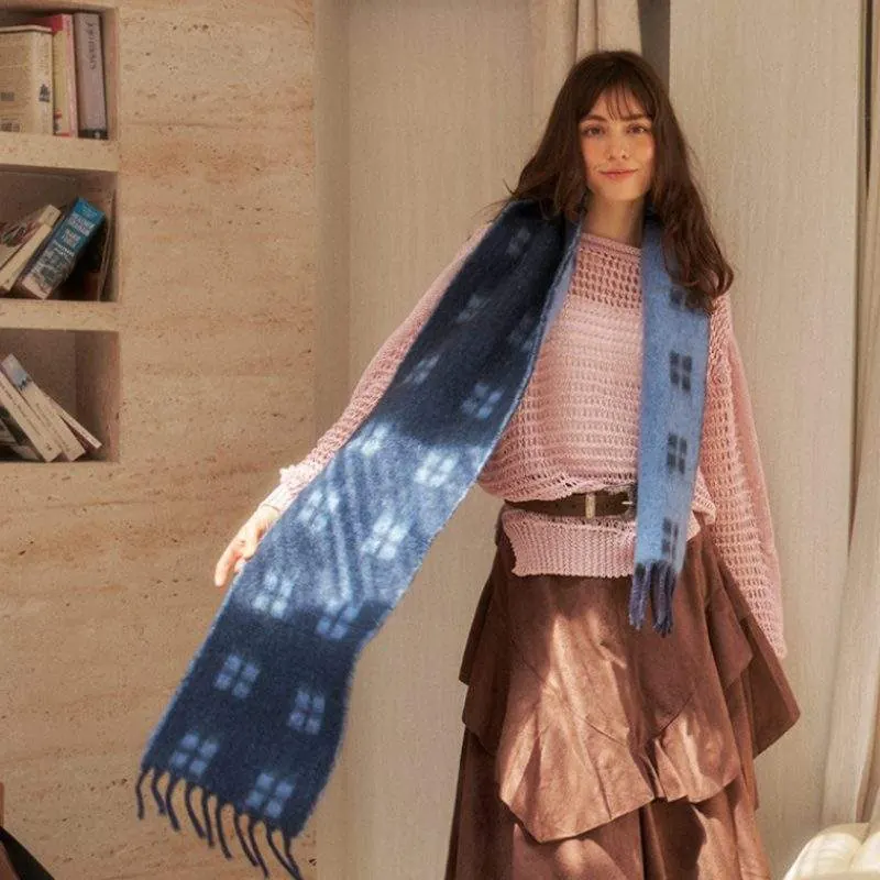Double-Sided Jacquard Wool Scarf | Solid Color Elegant Warm Winter Wrap - product detail image 1 by TRANSION