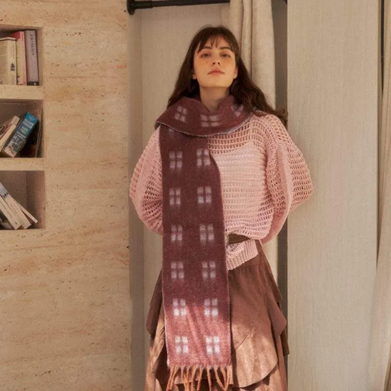 Double-Sided Jacquard Wool Scarf | Solid Color Elegant Warm Winter Wrap - product detail image 2 by TRANSION