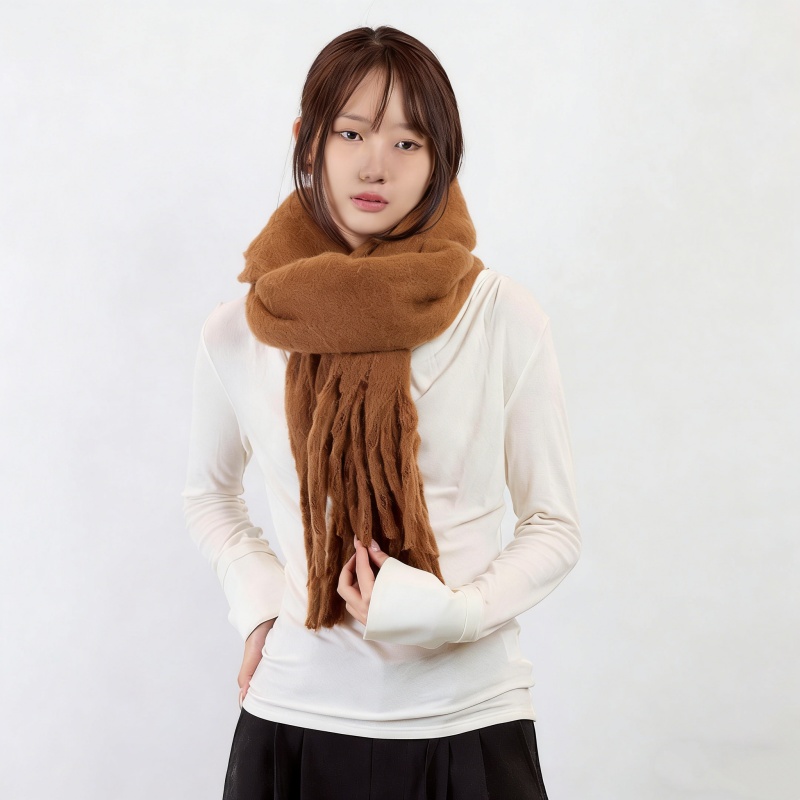 Solid Color Faux Cashmere Fringe Scarf – Warm Knit Scarf for Women - Image 4