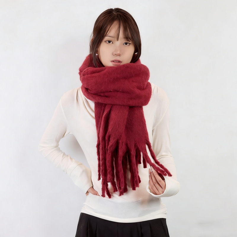 Solid Color Faux Cashmere Fringe Scarf – Warm Knit Scarf for Women - Image 2