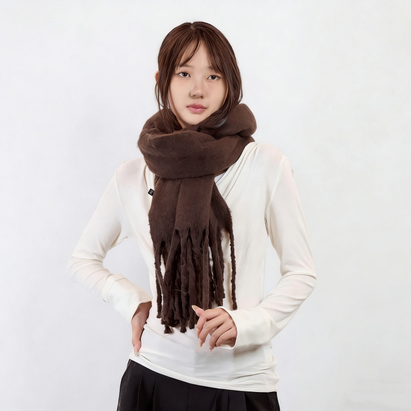 Solid Color Faux Cashmere Fringe Scarf – Warm Knit Scarf for Women