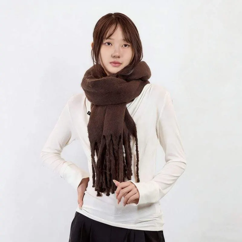 Solid Color Faux Cashmere Fringe Scarf – Warm Knit Scarf for Women - custom OEM apparel by TRANSION