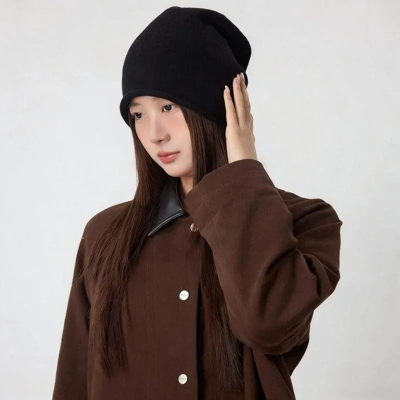 Solid Color 100% Wool Beanie – Warm & Versatile Knit Hat - product detail image 3 by TRANSION