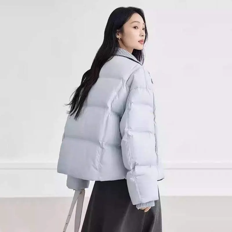 Women’s Short Down Jacket | 90% White Duck Down Knitted Patchwork Stand Collar Winter Coat - product detail image 2 by TRANSION