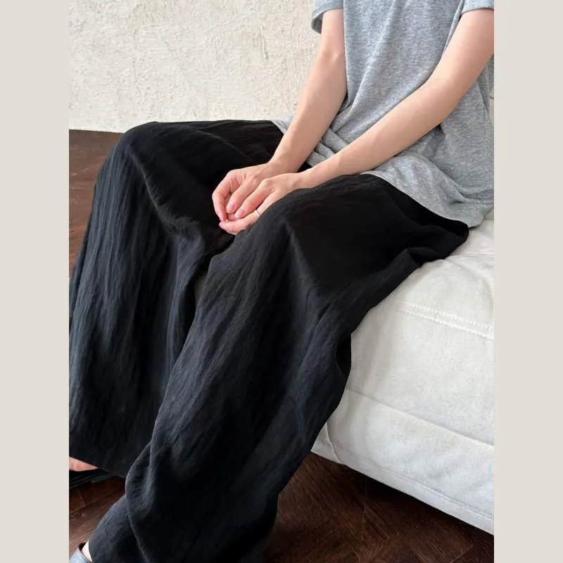 Linen Wide Leg Pants for Women | Elastic Waist Summer Trousers - product detail image 3 by TRANSION