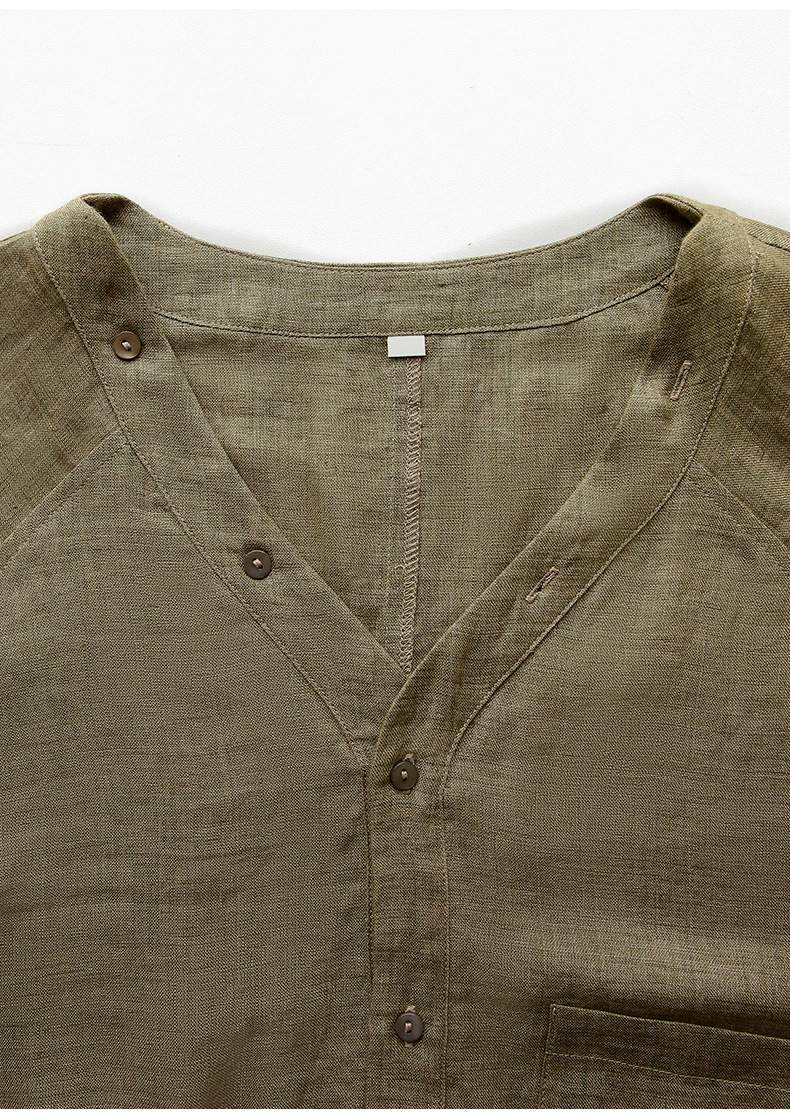 100% Linen V-Neck Raglan Sleeve Shirt for Women – Loose Cocoon Fit Long Sleeve Top - Image 6