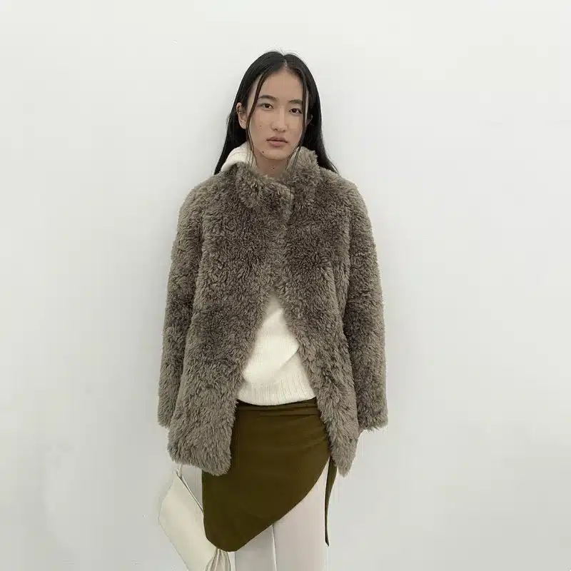 Women’s Winter Stand Collar Fluffy Soft Wool Coat - custom OEM apparel by TRANSION