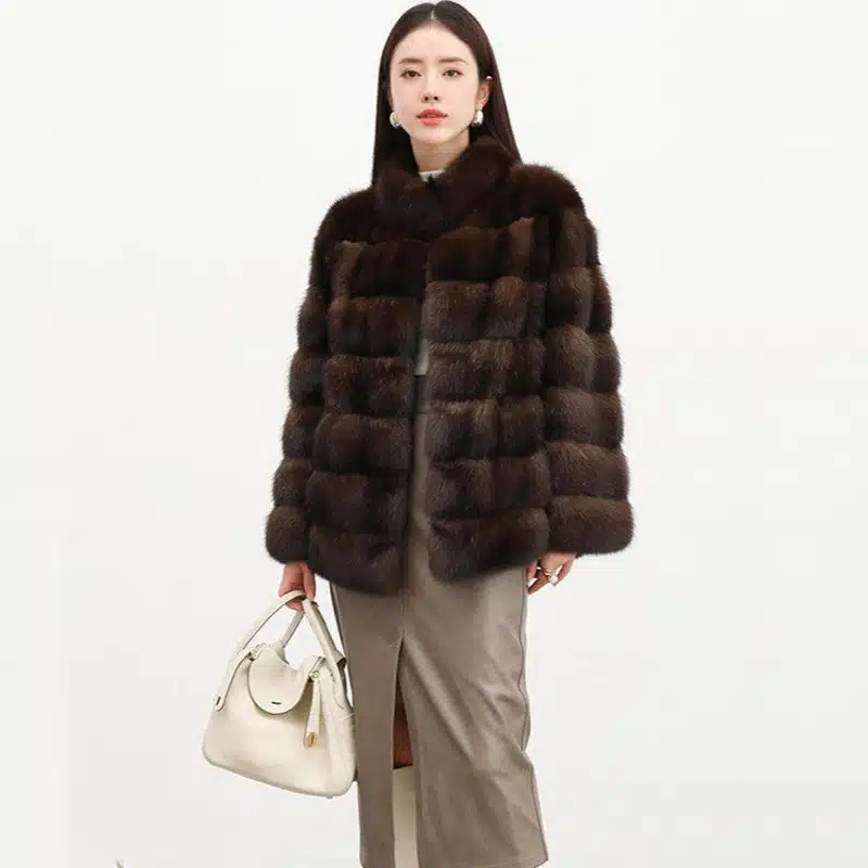 Women’s Mink Fur Short Coat | Thick Stand Collar Fur Outerwear - custom OEM apparel by TRANSION