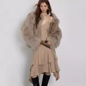 Women’s Fox Fur Stand Collar Short Coat - product detail image 1 by TRANSION