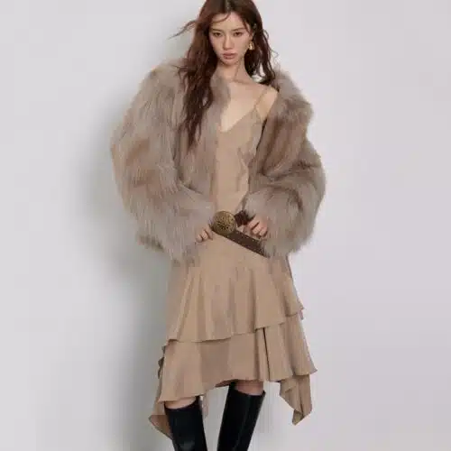Women’s Fox Fur Stand Collar Short Coat - product detail image 1 by TRANSION