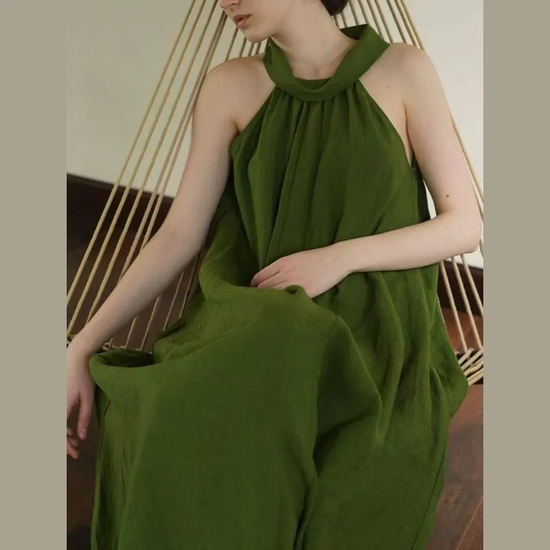 Washed Textured Linen Halter Dress for Women – Sleeveless Summer Maxi Dress - product detail image 1 by TRANSION