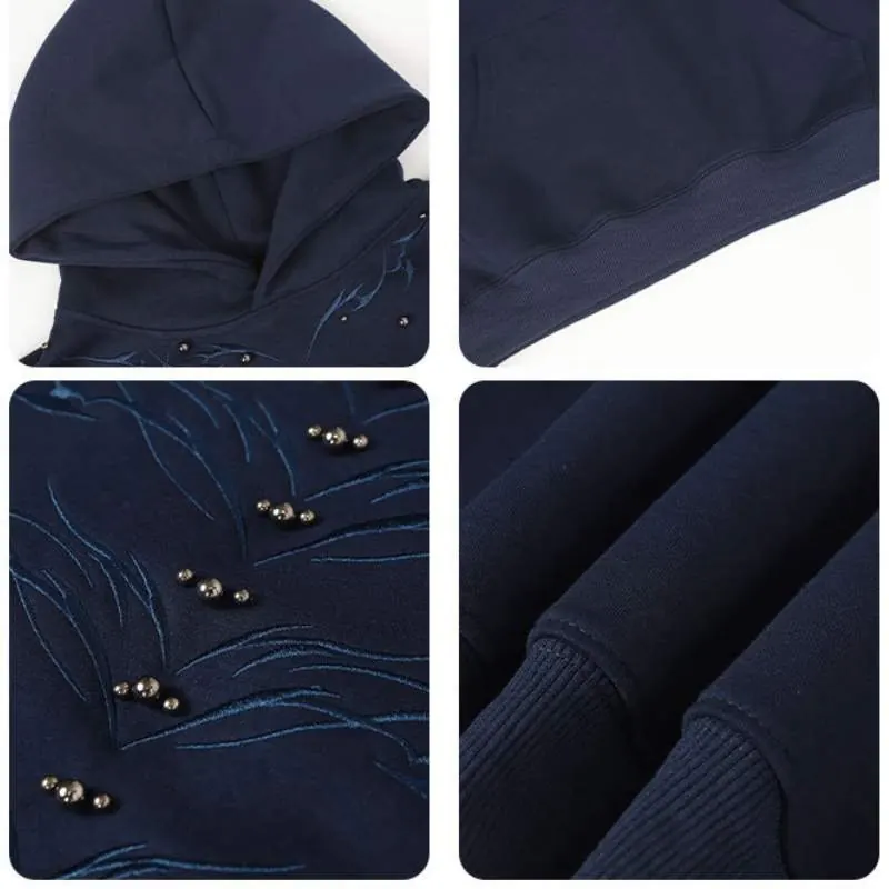 Beaded Embroidered Hooded Sweatshirt for Women – Loose Fit Casual Pullover Hoodie - product detail image 5 by TRANSION