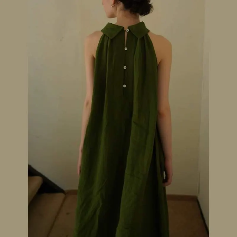 Washed Textured Linen Halter Dress for Women – Sleeveless Summer Maxi Dress - product detail image 2 by TRANSION