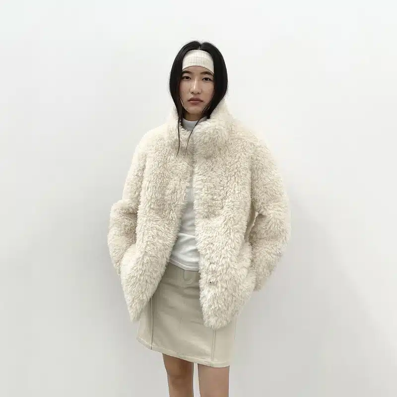 Women’s Winter Stand Collar Fluffy Soft Wool Coat - product detail image 2 by TRANSION