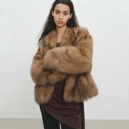 Women’s Faux Fox Fur V-Neck Short Coat - custom OEM apparel by TRANSION