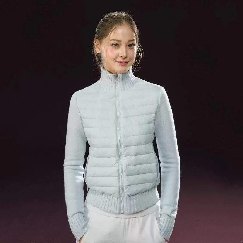 Women’s Lightweight Knitted Patchwork Stand Collar Down Jacket | New Winter Warm Coat - product detail image 2 by TRANSION