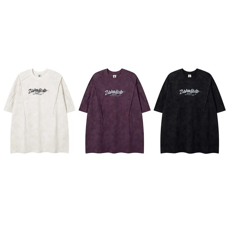 Vintage Washed Crew Neck T-Shirt – Summer Oversized Short Sleeve Tee - product detail image 4 by TRANSION