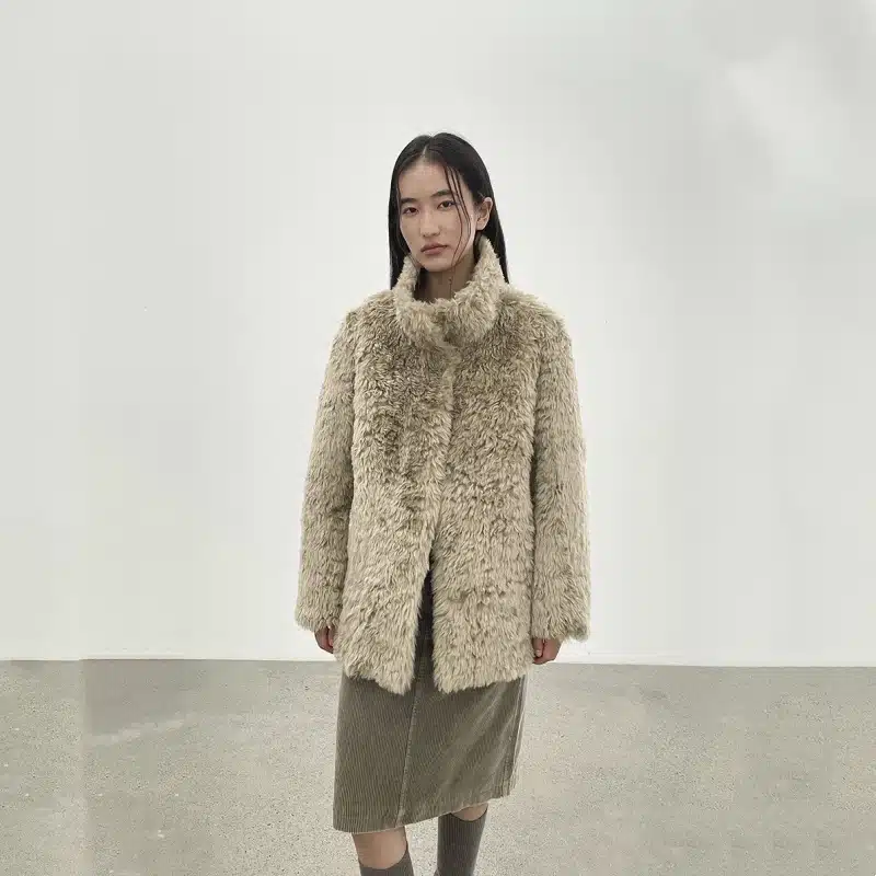 Women’s Winter Stand Collar Fluffy Soft Wool Coat - product detail image 3 by TRANSION