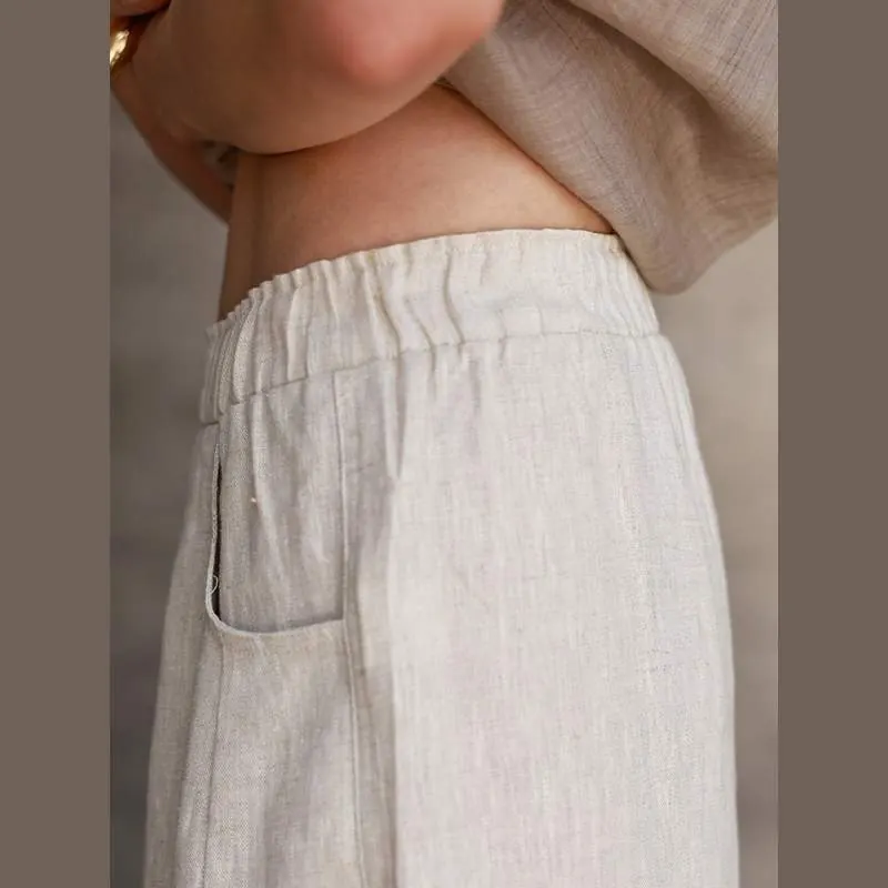 100% Linen Straight Leg Pants for Women – Elastic Waist Loose Fit Casual Trousers - product detail image 3 by TRANSION