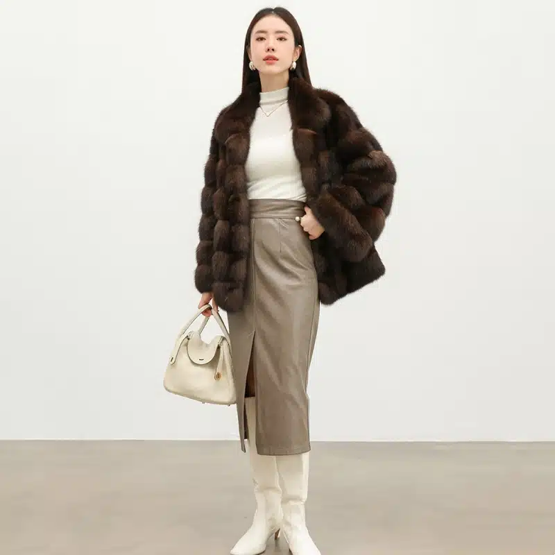 Women’s Mink Fur Short Coat | Thick Stand Collar Fur Outerwear - product detail image 3 by TRANSION