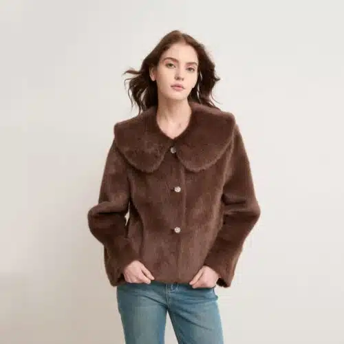 Women’s Solid Color Mink-Feel Eco Faux Fur Bonded Jacket - custom OEM apparel by TRANSION