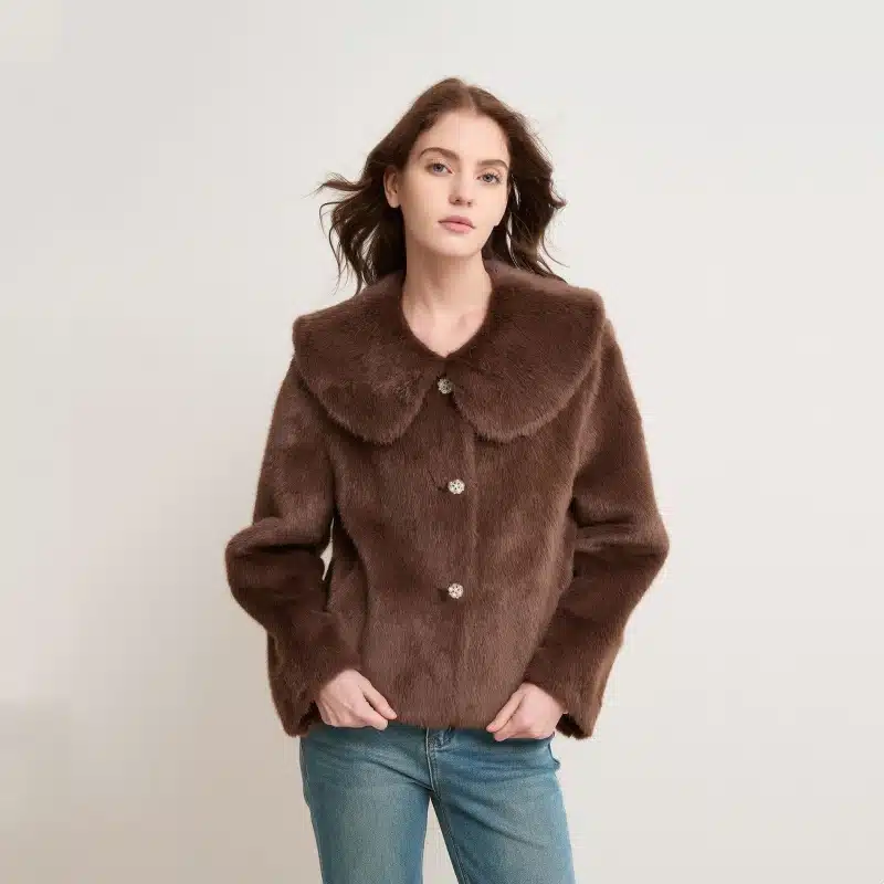 Women’s Solid Color Mink-Feel Eco Faux Fur Bonded Jacket - custom OEM apparel by TRANSION