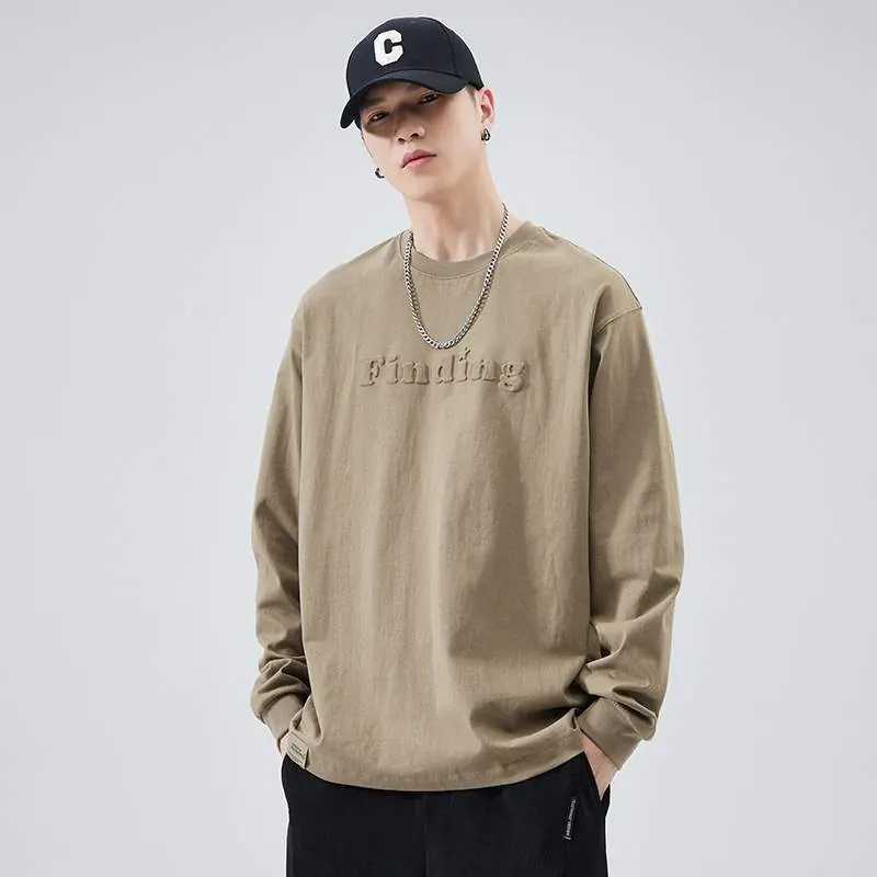 Heavyweight Cotton Long Sleeve T-Shirt – White Crew Neck Oversized Tee with Embossed Detail - custom OEM apparel by TRANSION