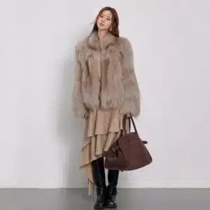 Women’s Fox Fur Stand Collar Short Coat - product detail image 2 by TRANSION