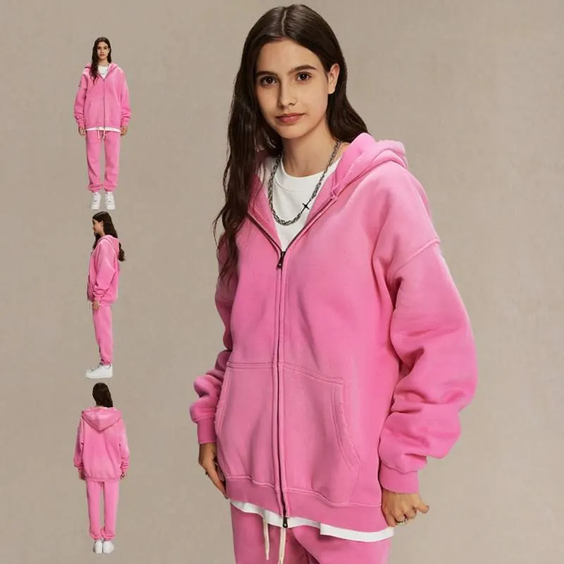 Winter Thick Washed Vintage Double Zip Hoodie - product detail image 1 by TRANSION