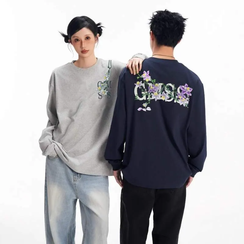 Embroidered Cotton Long Sleeve T-Shirt – Spring Loose Fit Women’s Casual Top - custom OEM apparel by TRANSION