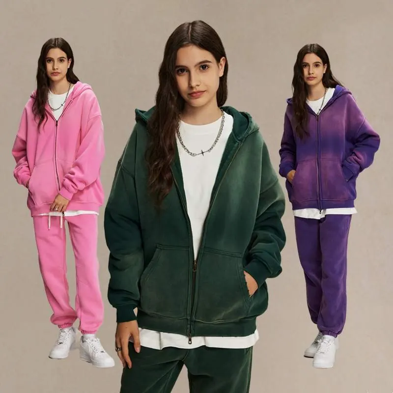 Winter Thick Washed Vintage Double Zip Hoodie - custom OEM apparel by TRANSION