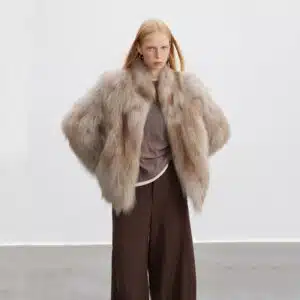 Women’s Fox Fur Stand Collar Short Coat - custom OEM apparel by TRANSION