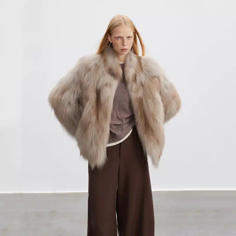 Women’s Fox Fur Stand Collar Short Coat - custom OEM apparel by TRANSION