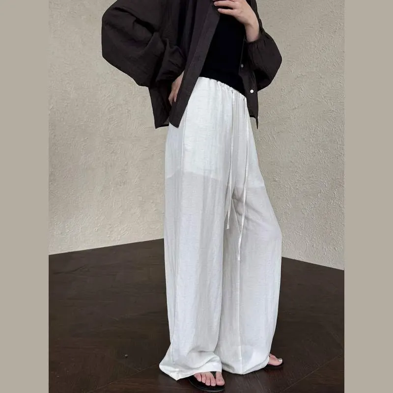 Linen Wide Leg Pants for Women | Elastic Waist Summer Trousers - product detail image 2 by TRANSION