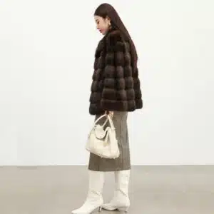 Women’s Mink Fur Short Coat | Thick Stand Collar Fur Outerwear - product detail image 1 by TRANSION