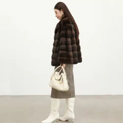 Women’s Mink Fur Short Coat | Thick Stand Collar Fur Outerwear - product detail image 1 by TRANSION