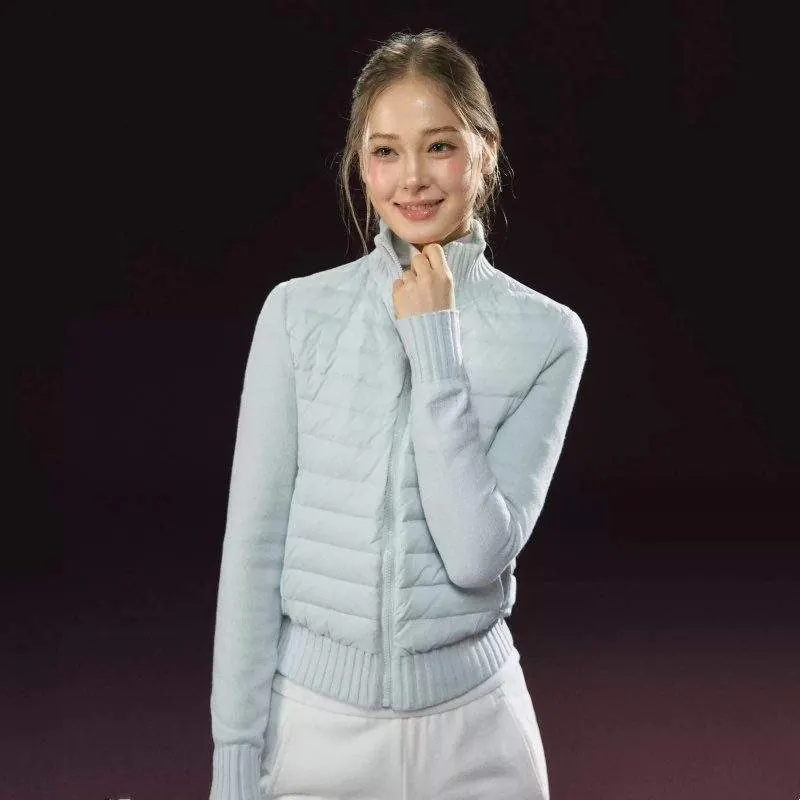 Women’s Lightweight Knitted Patchwork Stand Collar Down Jacket | New Winter Warm Coat - product detail image 1 by TRANSION