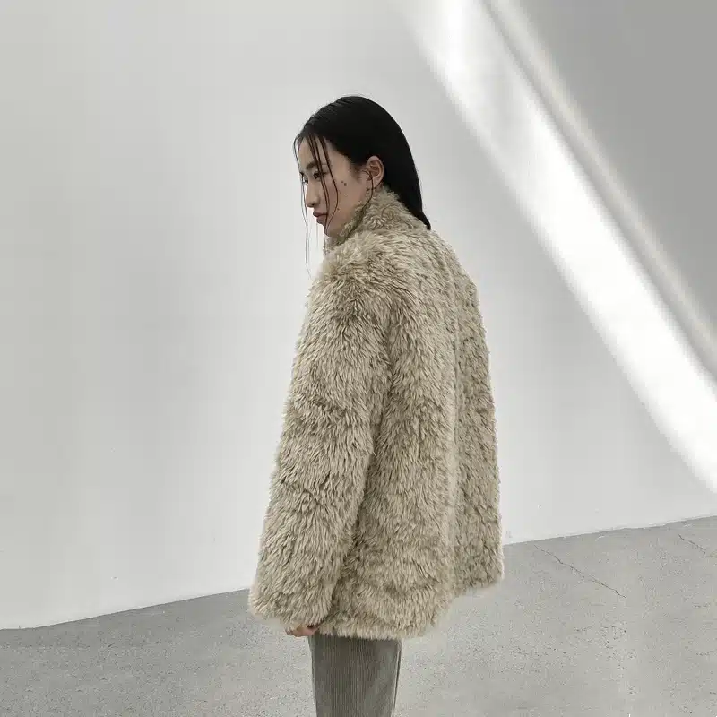 Women’s Winter Stand Collar Fluffy Soft Wool Coat - product detail image 1 by TRANSION