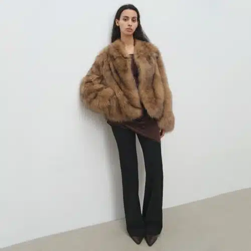 Women’s Faux Fox Fur V-Neck Short Coat - product detail image 1 by TRANSION