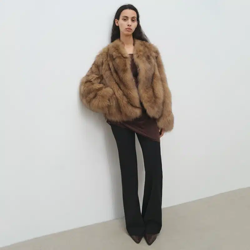 Women’s Faux Fox Fur V-Neck Short Coat - product detail image 1 by TRANSION