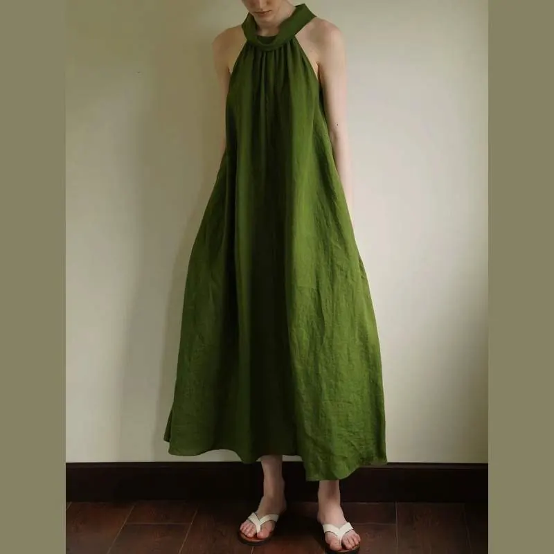 Washed Textured Linen Halter Dress for Women – Sleeveless Summer Maxi Dress - product detail image 3 by TRANSION
