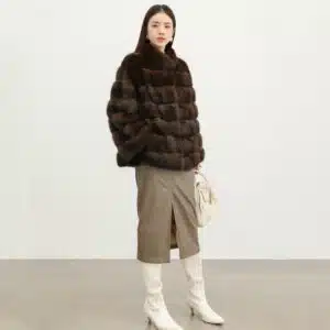 Women’s Mink Fur Short Coat | Thick Stand Collar Fur Outerwear - product detail image 2 by TRANSION