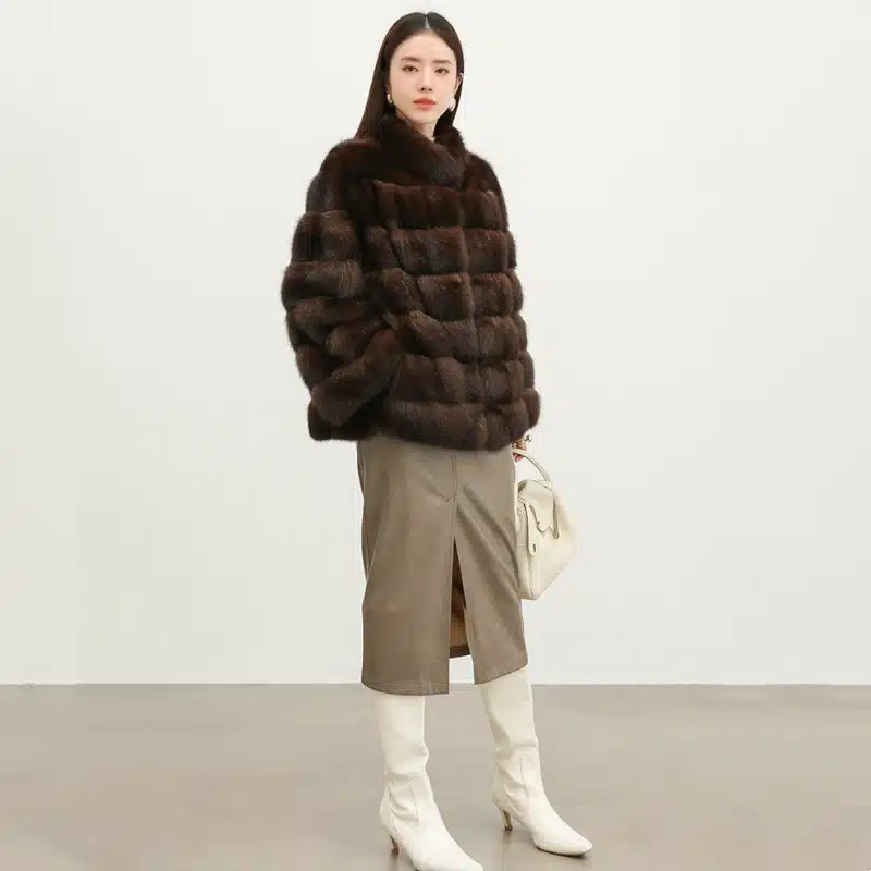 Women’s Mink Fur Short Coat | Thick Stand Collar Fur Outerwear - product detail image 2 by TRANSION