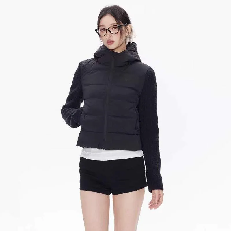 Lightweight Knitted Patchwork Slim Fit Down Jacket with Hood | 90% White Duck Down Winter Coat - custom OEM apparel by TRANSION