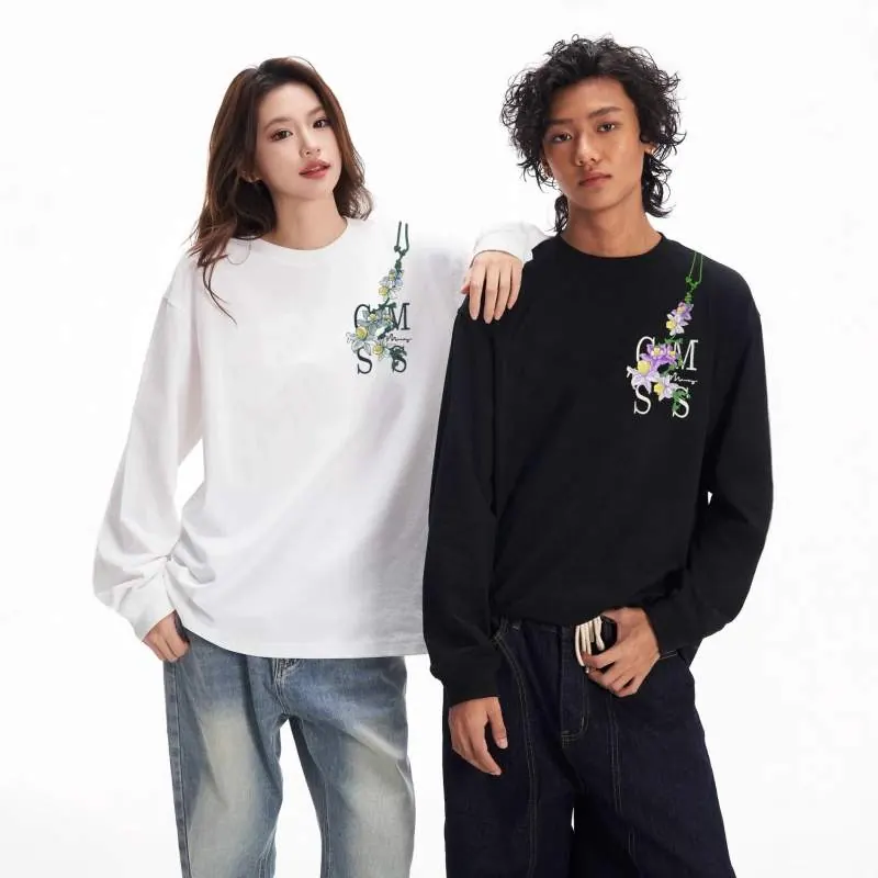 Embroidered Cotton Long Sleeve T-Shirt – Spring Loose Fit Women’s Casual Top - product detail image 2 by TRANSION