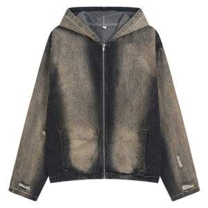 Heavyweight Vintage Washed Denim Hoodie – Oversized Streetwear Hooded Sweatshirt