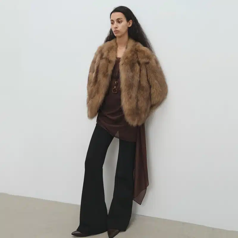 Women’s Faux Fox Fur V-Neck Short Coat - product detail image 2 by TRANSION